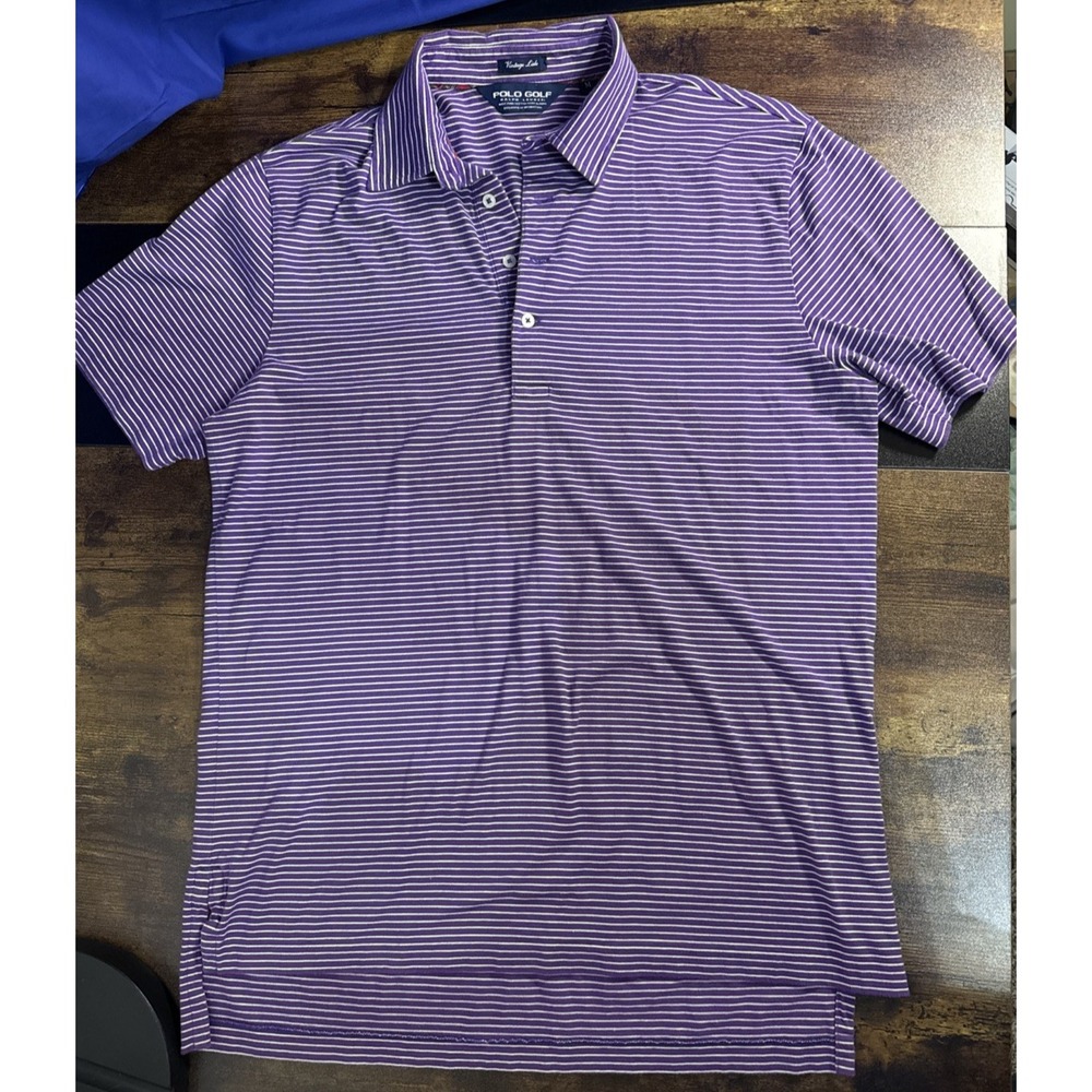Polo Ralph Lauren Golf Shirt Vintage Lisle Purple White Striped Men's Medium